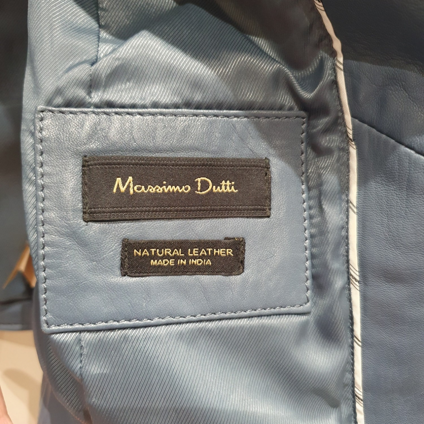 Massimo Dutti blue leather jacket,  Size xs
