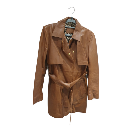 Cigno Nero cognac leather coat, size 10