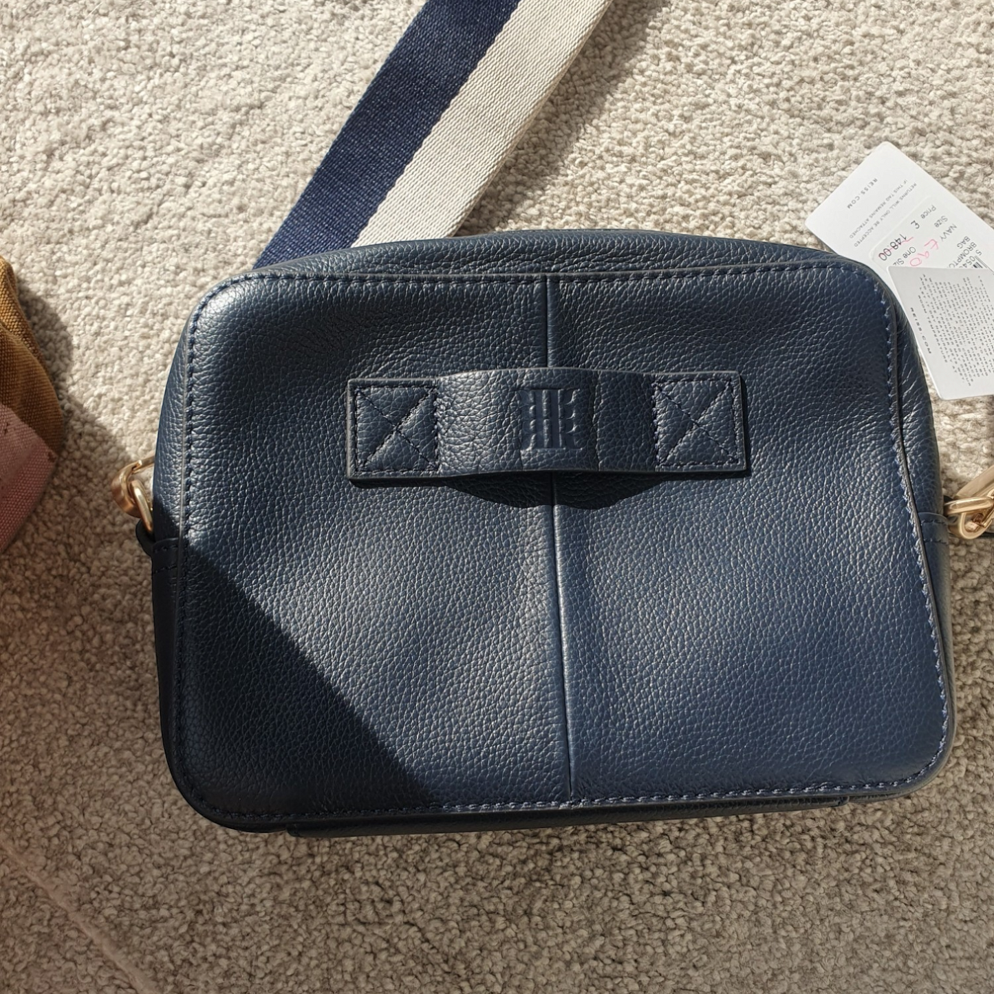 Reiss Navy leather camera bag, two straps, brand new