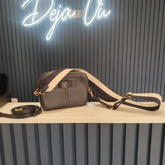 Reiss Navy leather camera bag, two straps, brand new