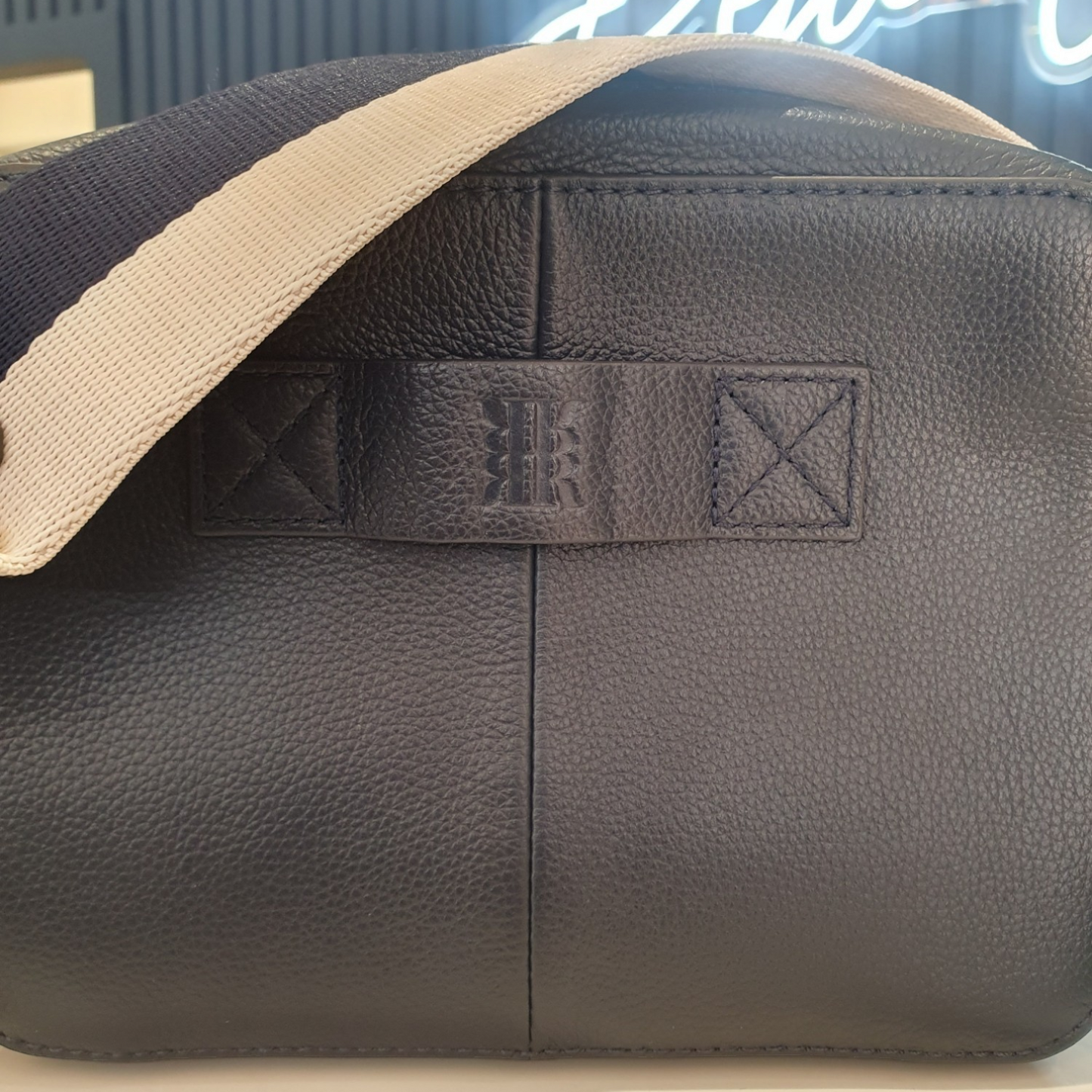 Reiss Navy leather camera bag, two straps, brand new