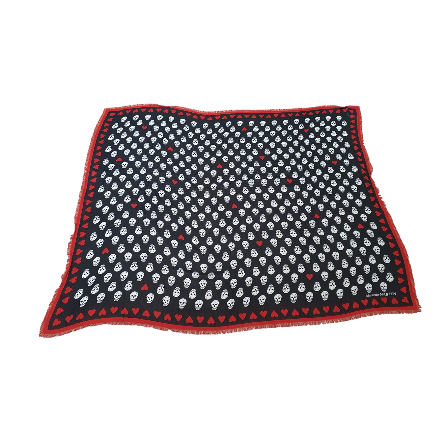 Alexander McQueen Love Heart Skull Scarf, black and red