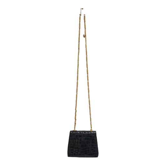 Rodo black leather evening bag, gold chain