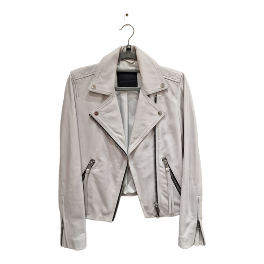 All Saints Dalby leather jacket, Size 8, winter white