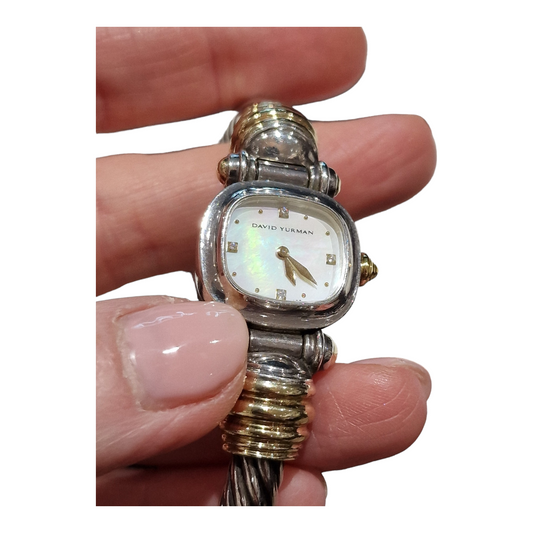 David Yurman Bracelet watches, silver and gold, pearl face.