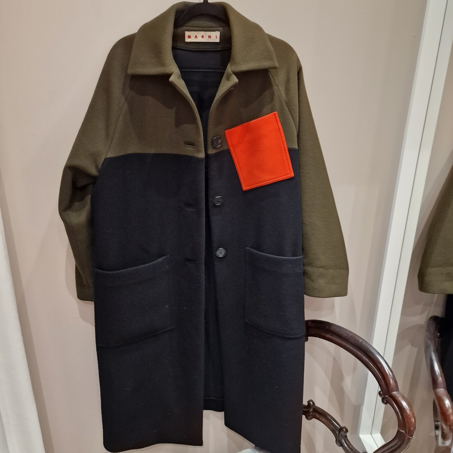 Marni Wool Coat, Black and Khaki, Size 40/UK 14