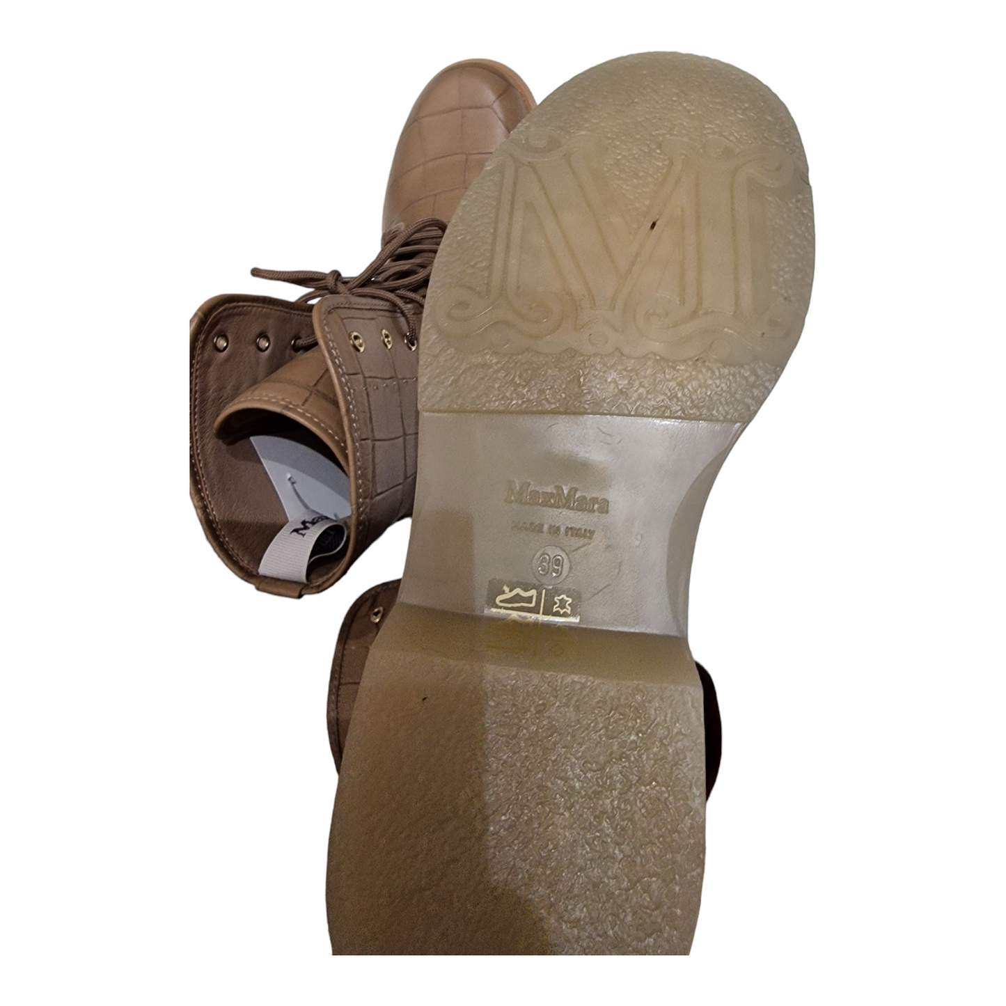Max Mara Tan leather combat boots, size 6, brand new