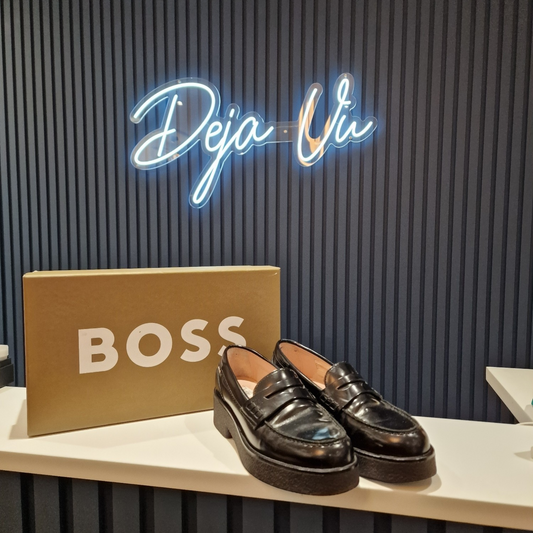 Boss black leather loafers, size 4/37