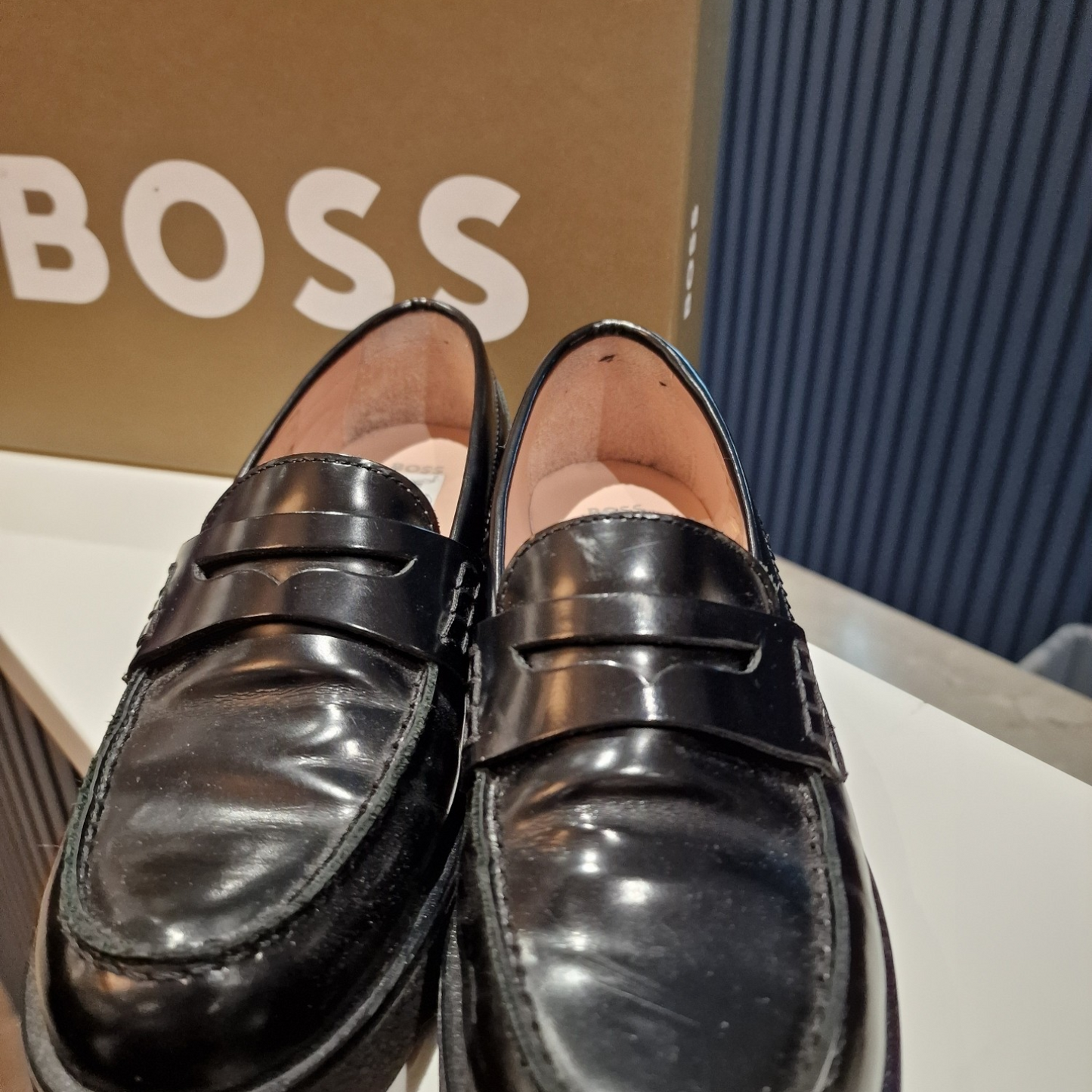Boss black leather loafers, size 4/37