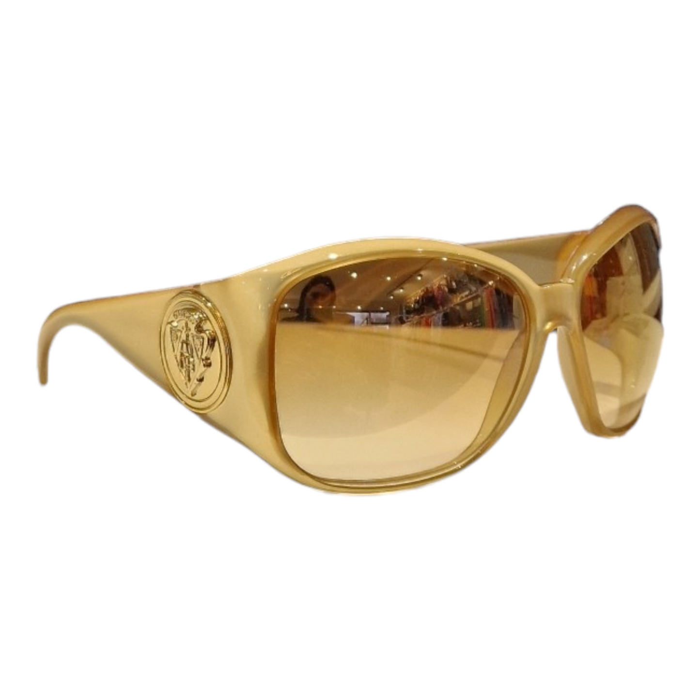 Gucci Oversized Wrap around sunglasses, Amber, reflective lenses
