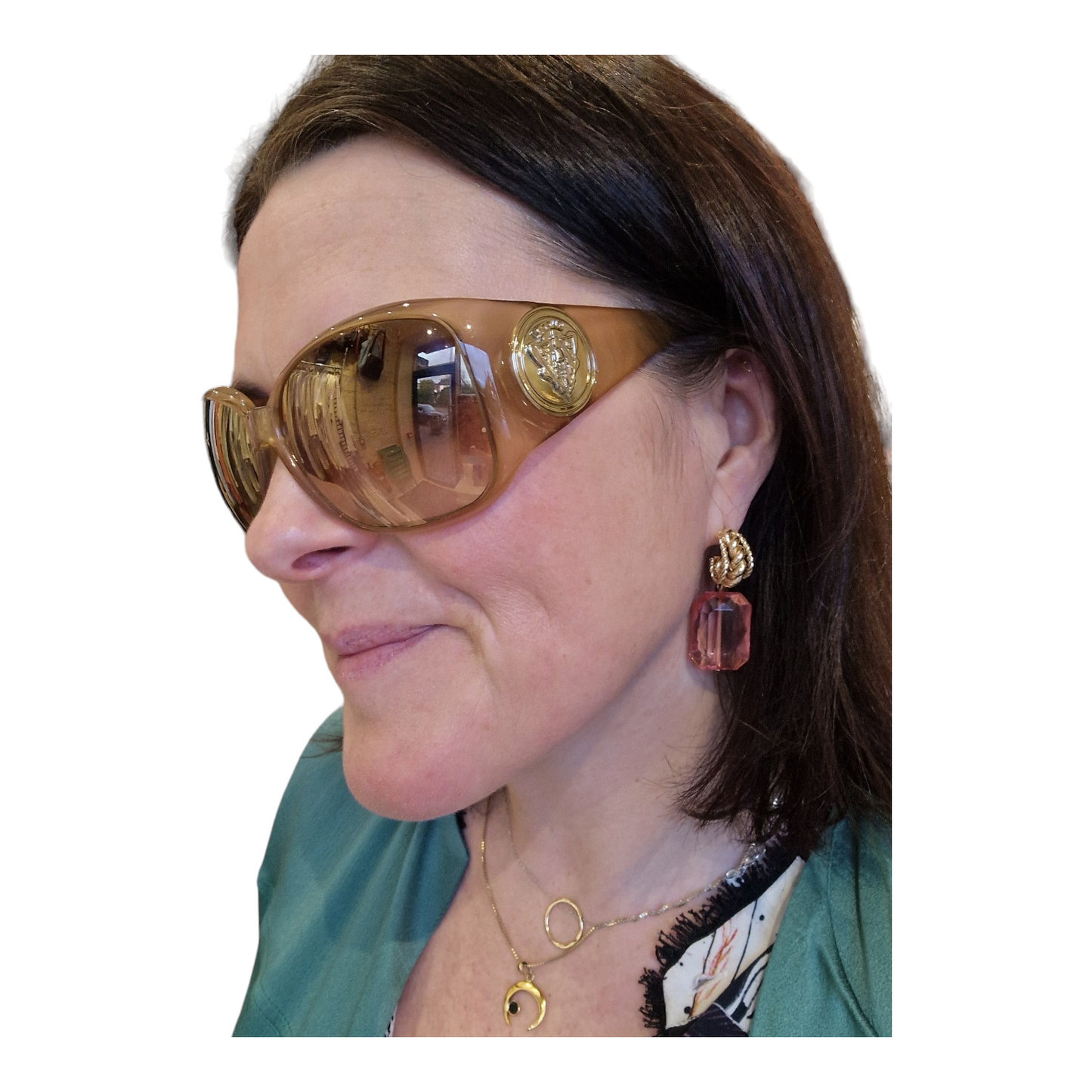 Gucci Oversized Wrap around sunglasses, Amber, reflective lenses