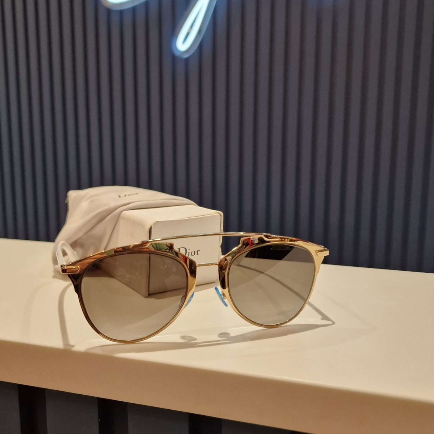 Dior Aviator Sunglasses, white, reflective lenses
