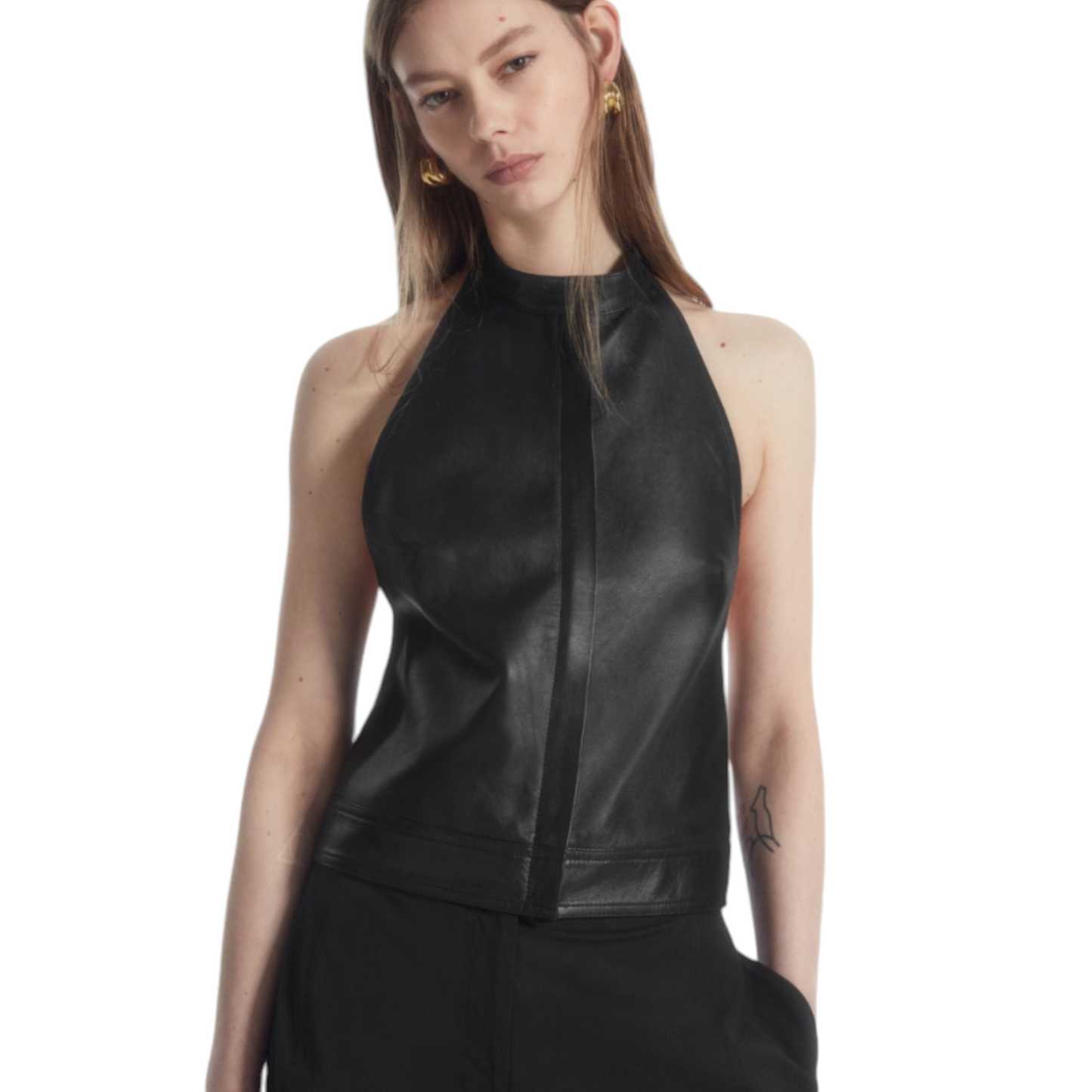 COS Black Leather Top - 8/XS