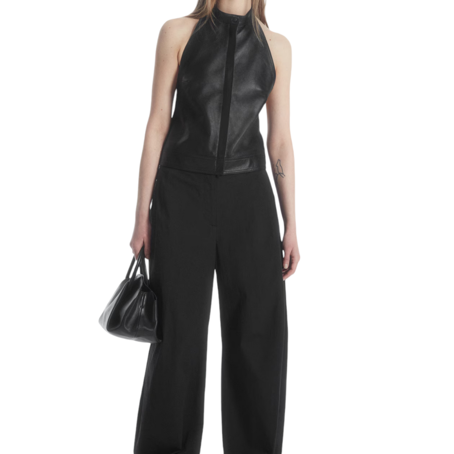 COS Black Leather Top - 8/XS