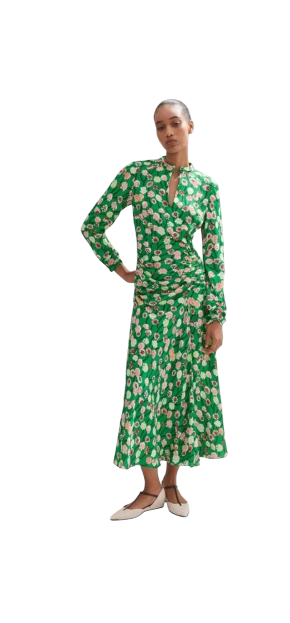 ME + EM Green Patterned Long Sleeve Dress, Size 16