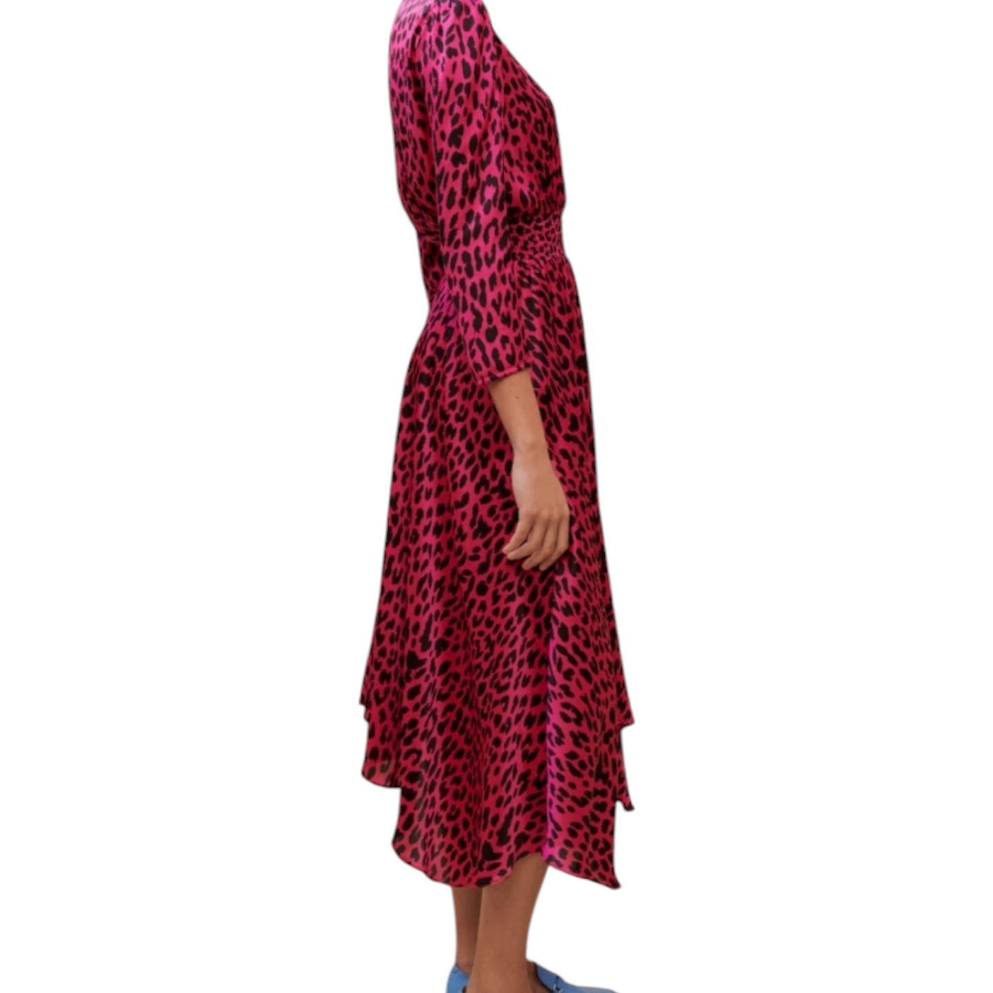 Maje Fuscia Leopard Asymmetric Hem Dress, Size 10