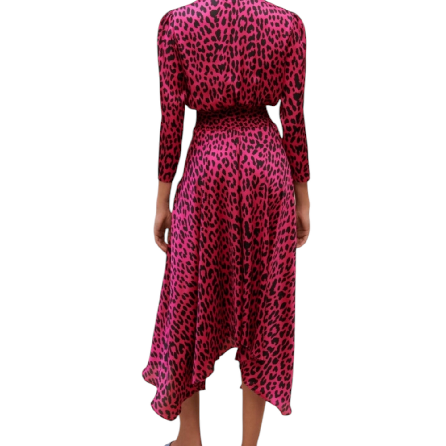 Maje Fuscia Leopard Asymmetric Hem Dress, Size 10