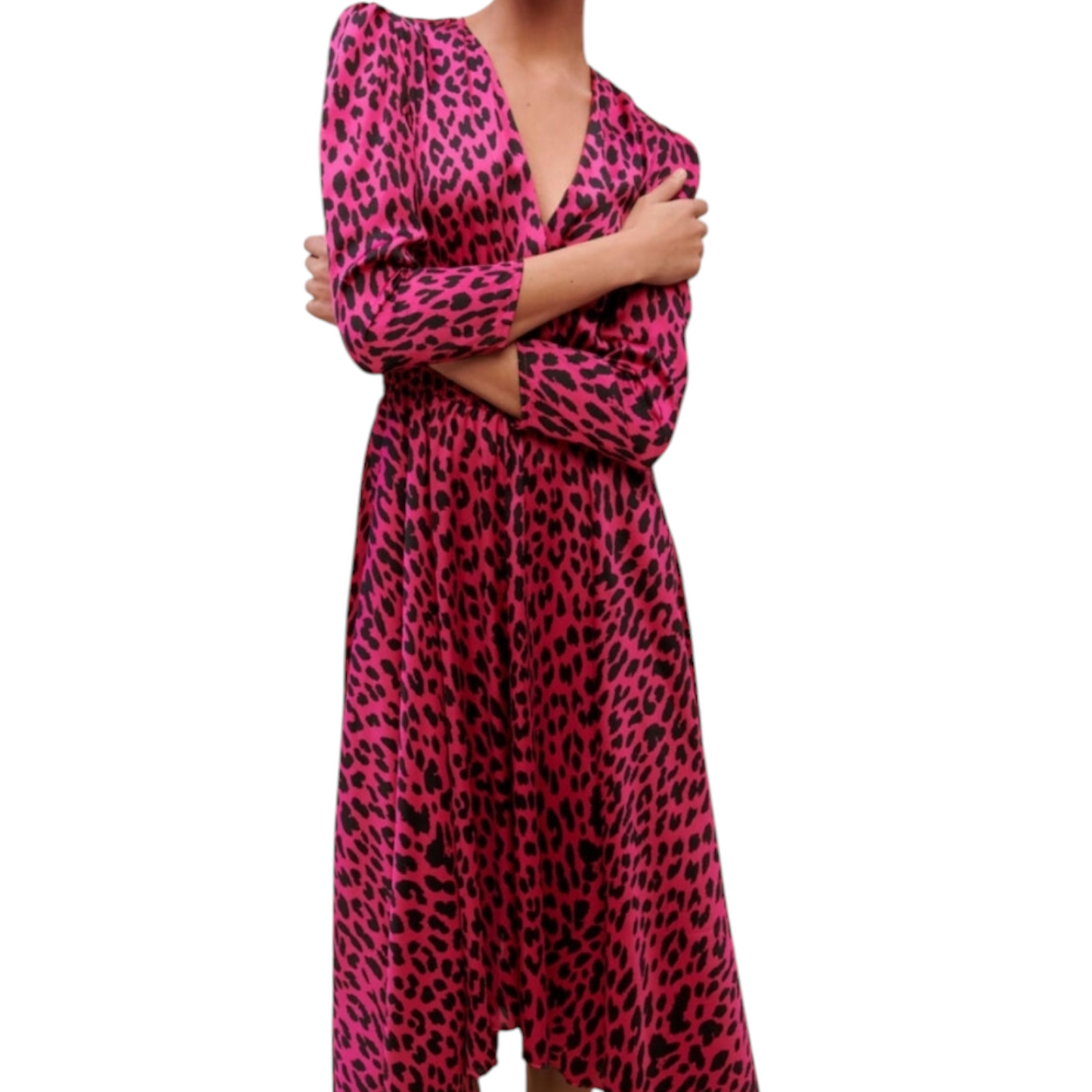 Maje Fuscia Leopard Asymmetric Hem Dress, Size 10