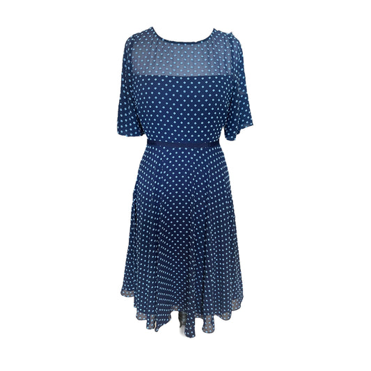 Hobbs Navy and Blue Patterned Dress