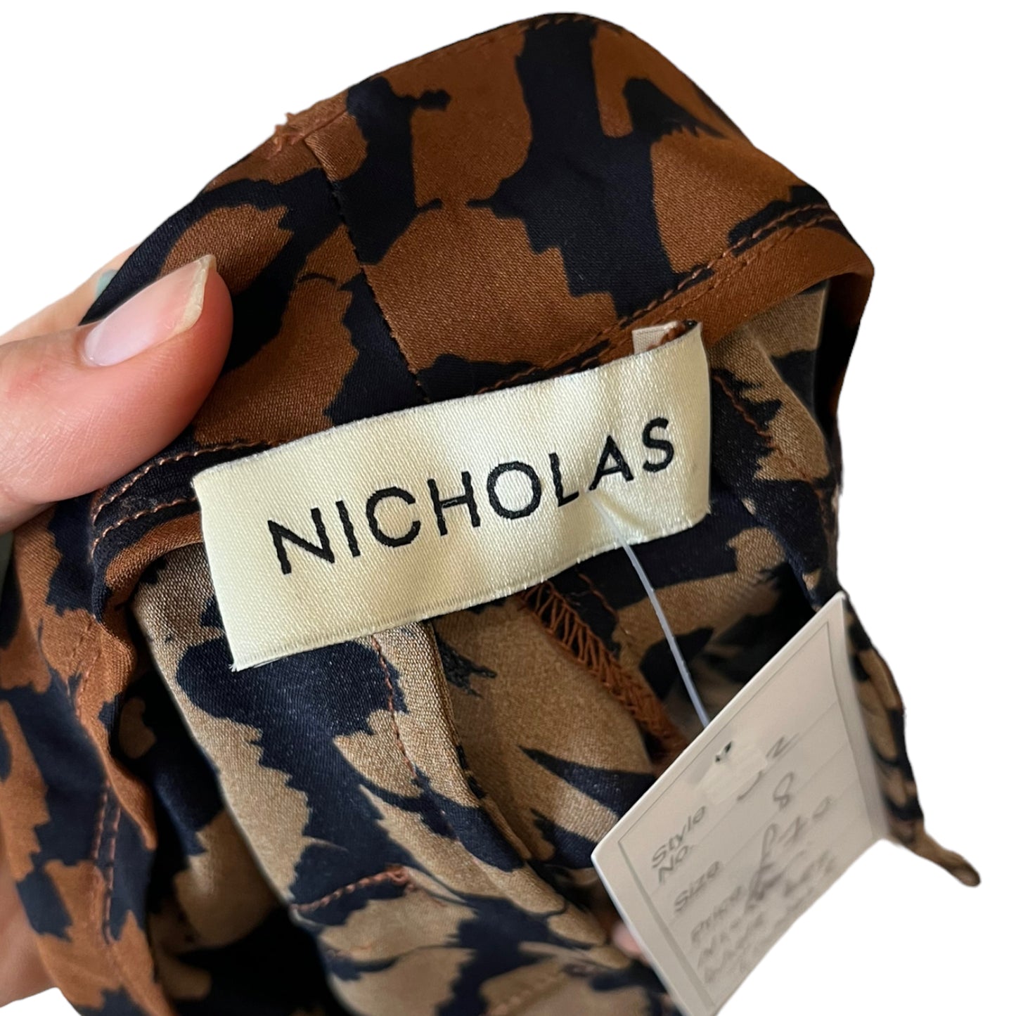 Nicholas Brown and Black Silk Animal Print Trousers