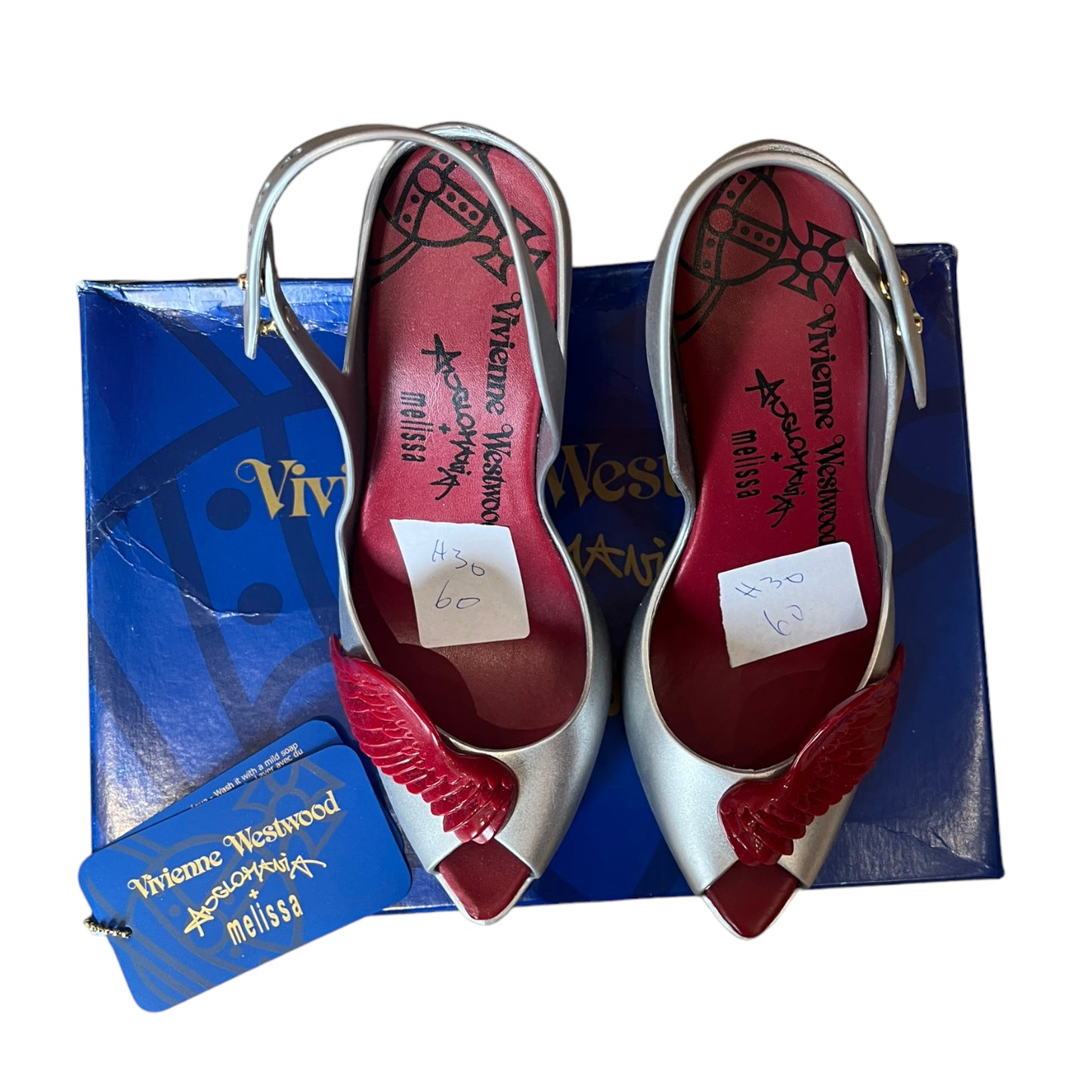Vivienne Westwood Silver and Red Slingback Heels