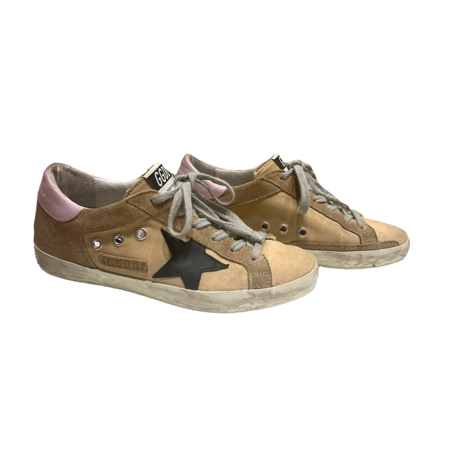 Golden Goose Camel, Black and Pink Trainers