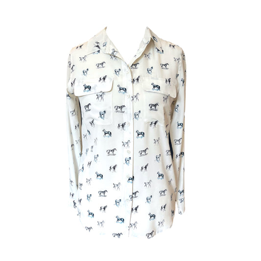 Equipment Femme Cream and Navy Horse Pattern Blouse