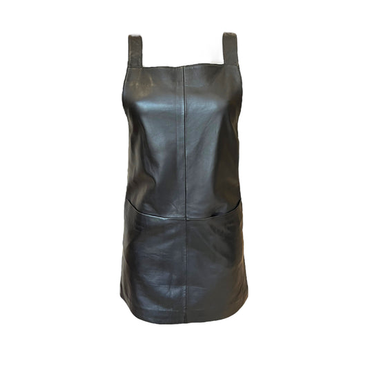 NEW Maje Black Leather Pinafore Dress