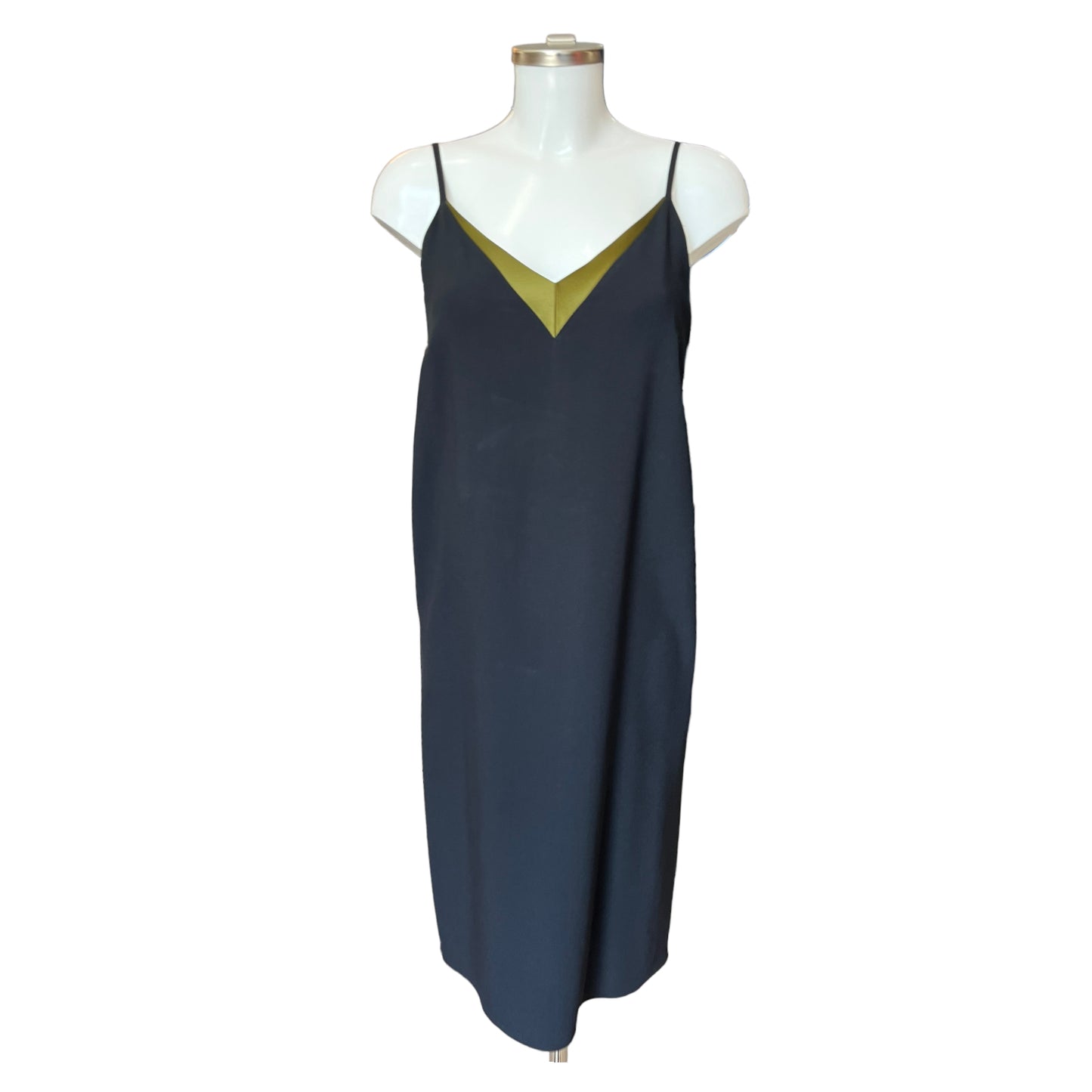 NEW Lanvin Black Slip Dress with Olive Contrast