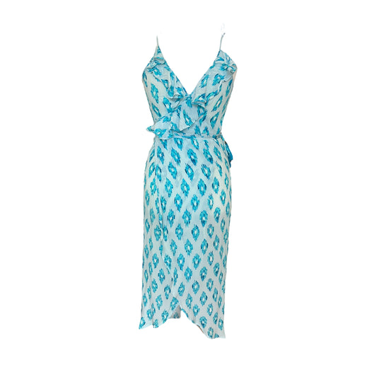 Sofia Alexia Light Blue Sleeveless Silk Wrap Dress