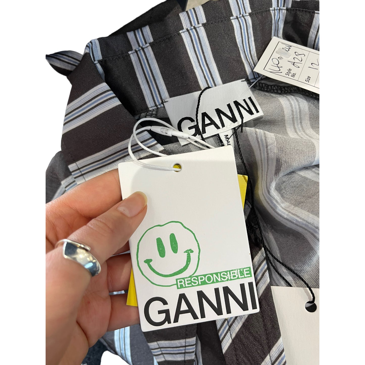 NEW Ganni Grey and Blue Stripe Shirt