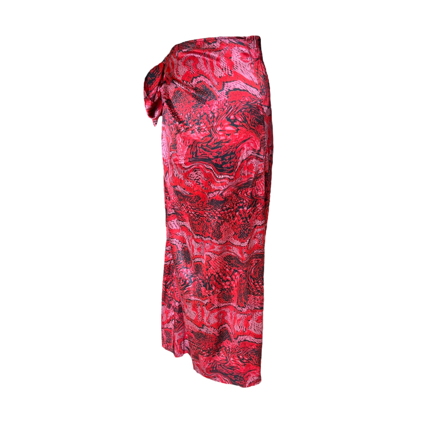 Ganni Red Patterned Silk Midi Skirt