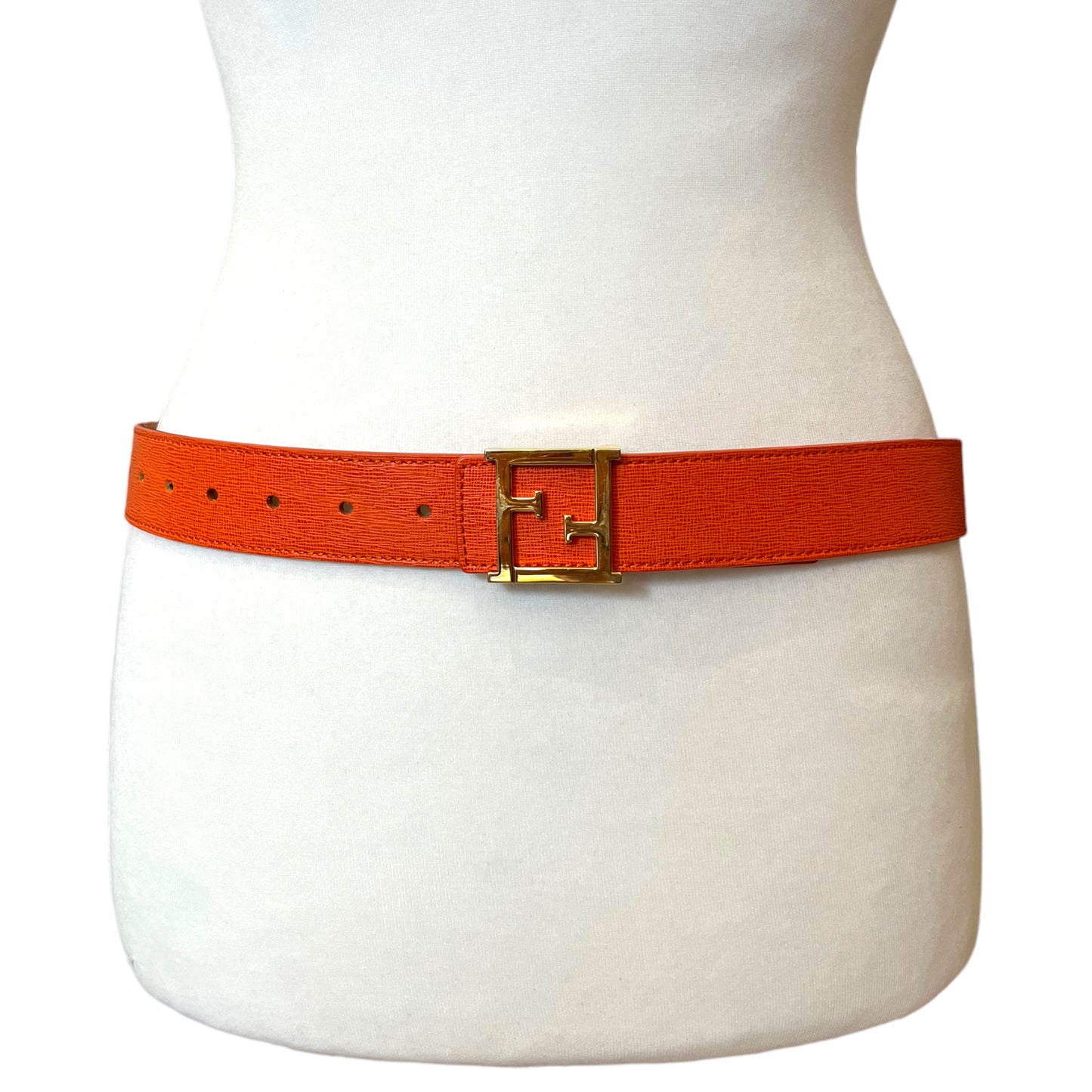 Fendi Orange and Gold Leather Belt