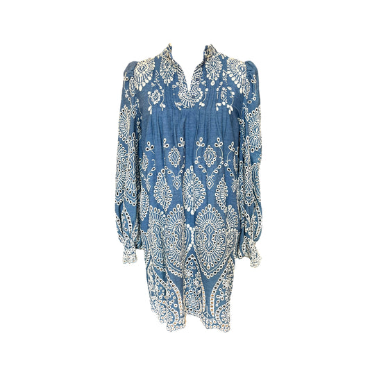 Munthe Blue and White Embroidered Dress