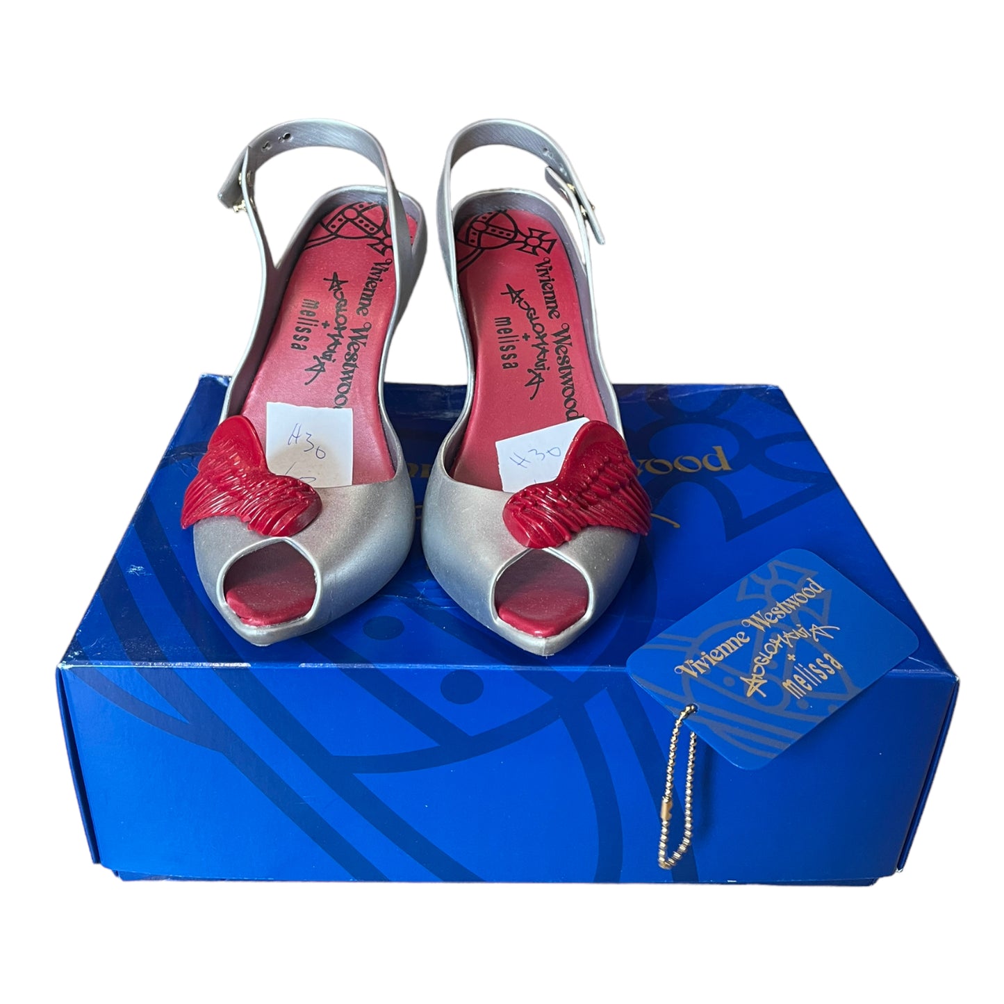 Vivienne Westwood Silver and Red Slingback Heels