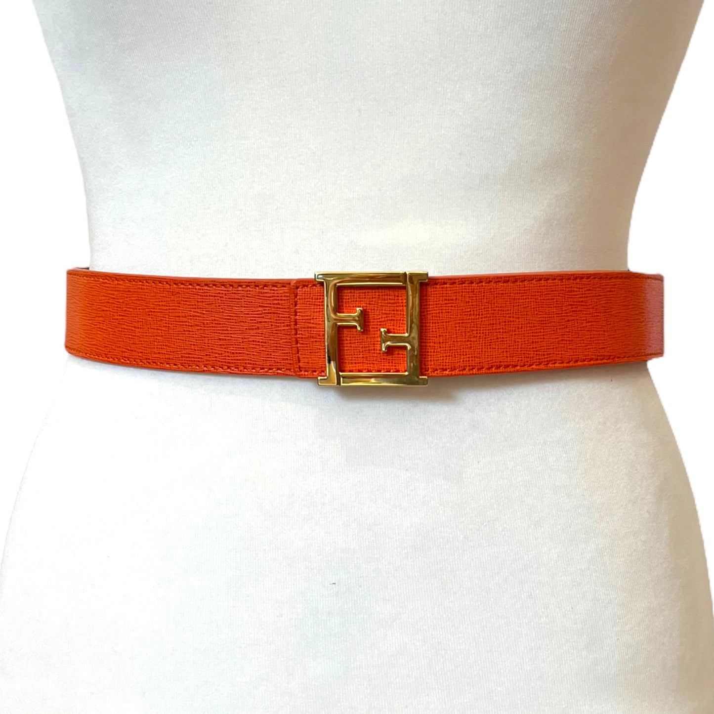 Fendi Orange and Gold Leather Belt