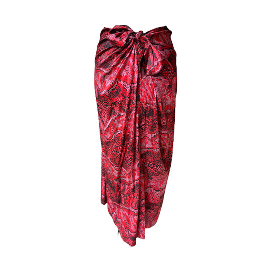 Ganni Red Patterned Silk Midi Skirt
