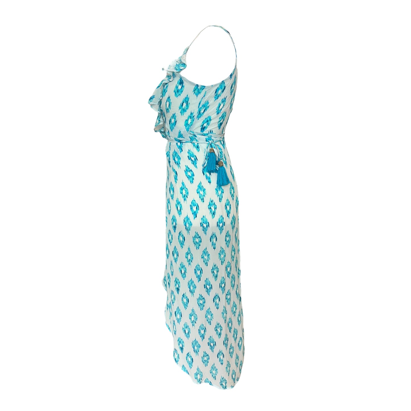 Sofia Alexia Light Blue Sleeveless Silk Wrap Dress