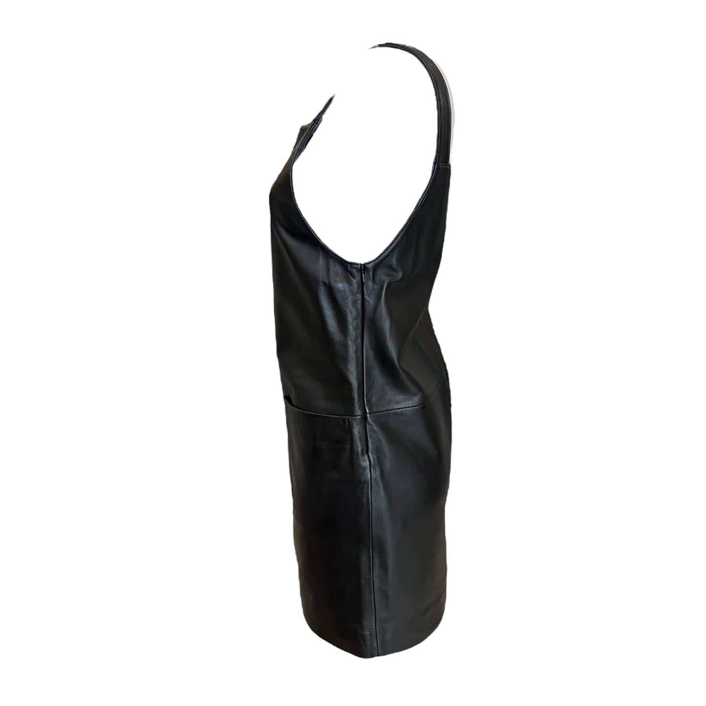 NEW Maje Black Leather Pinafore Dress