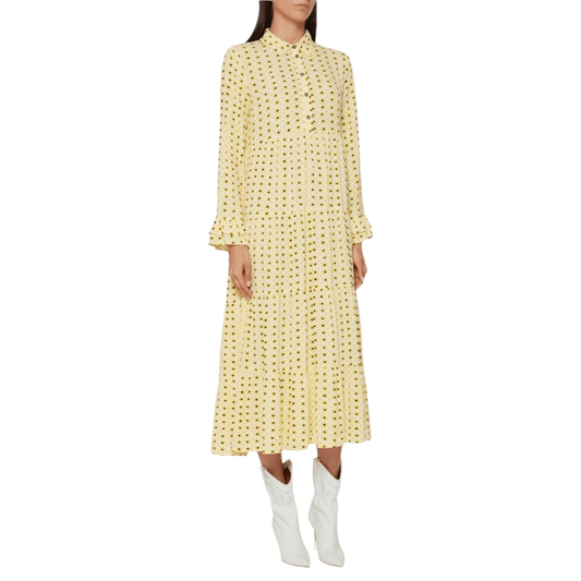 Ganni Yellow Floral Midi Dress - 10