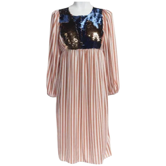 Steffen Schraut White/Brown Stripey and Sparkly Dress - UK 12