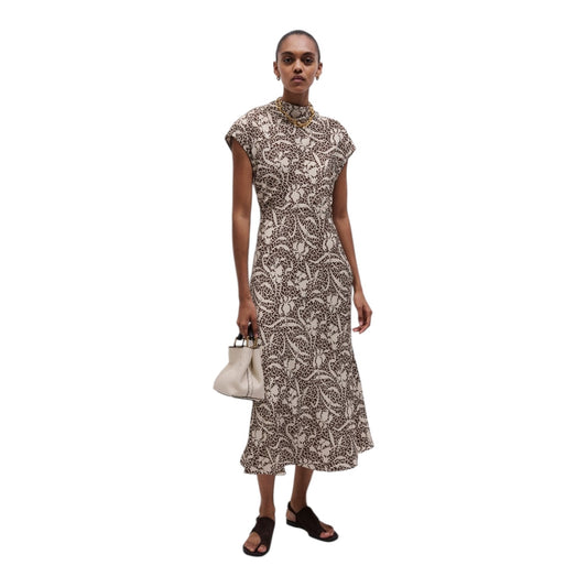 Me + Em Brown and Cream Bias Cut Speckled Maxi Dress NEW - 16