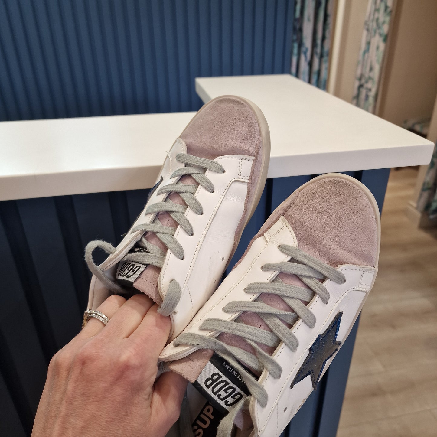 Golden Goose Superstars Leather White, Blue and Gold - 6