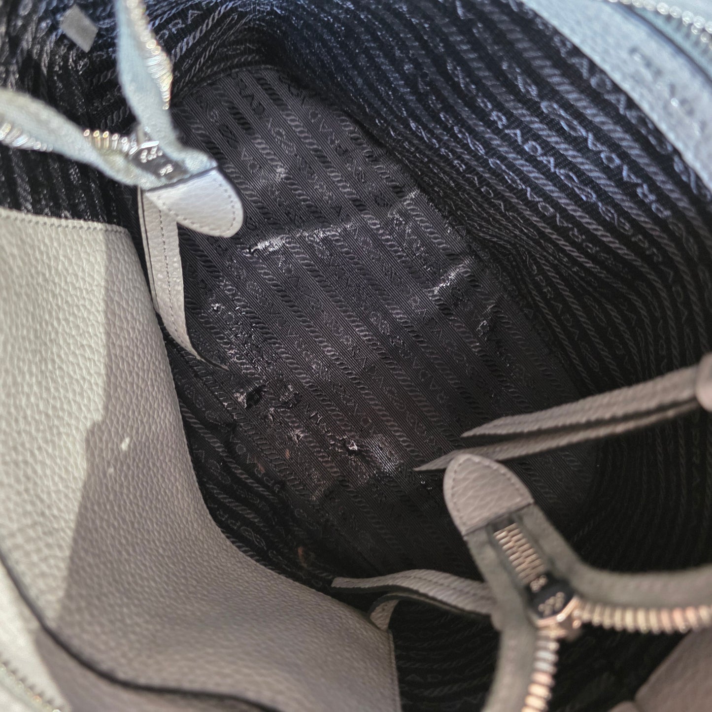 Prada Vitello Phenix Grey Bucket Bag