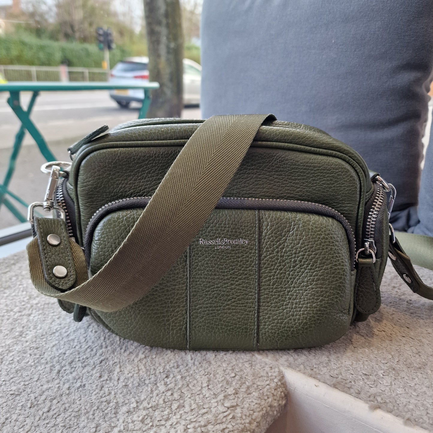 Russell and Bromley Khaki Leather 'Snapshot' Crossbody Bag
