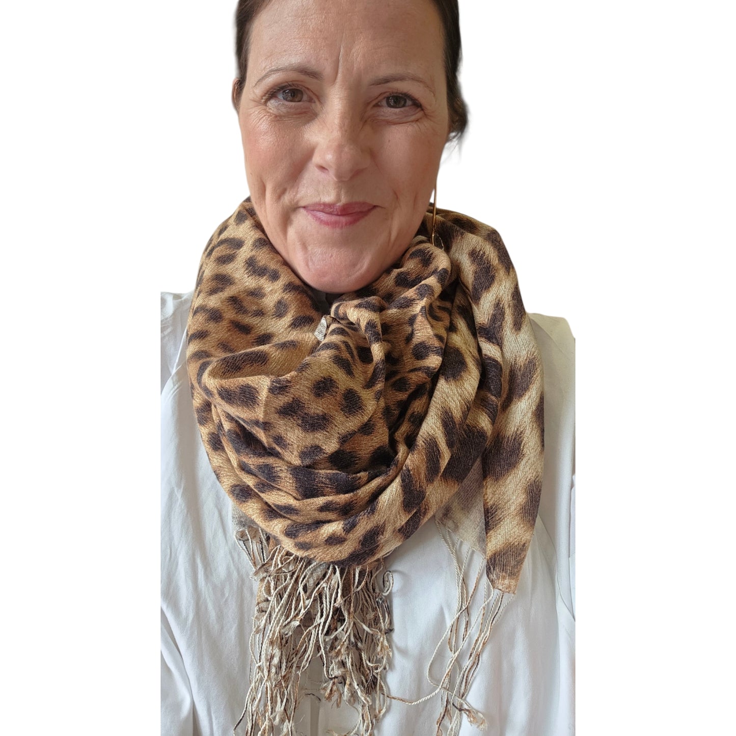 Roberto Cavalli Leopard Print Silk and Cashmere Fringed Scarf