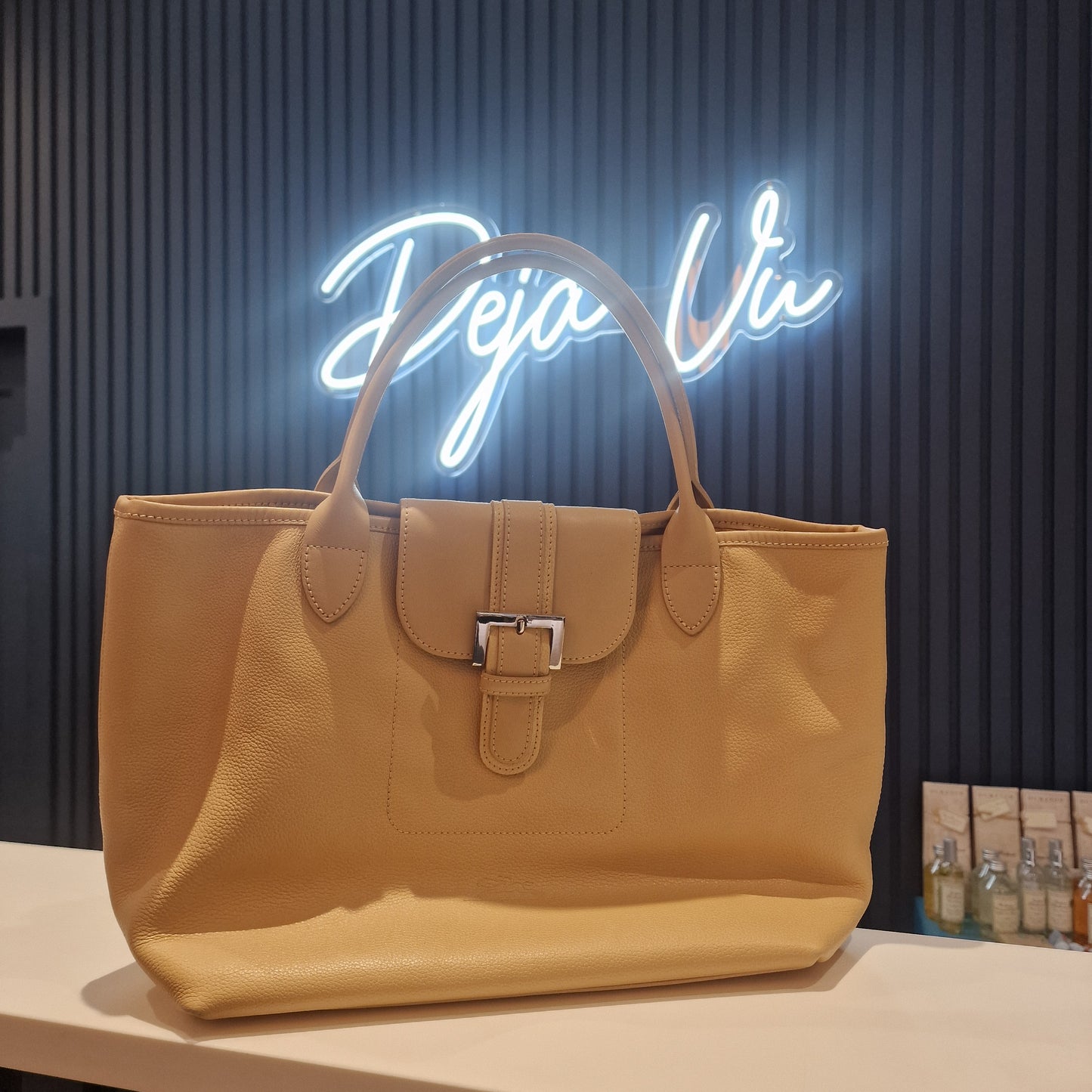 Longchamp Leather Butter Cream Tote