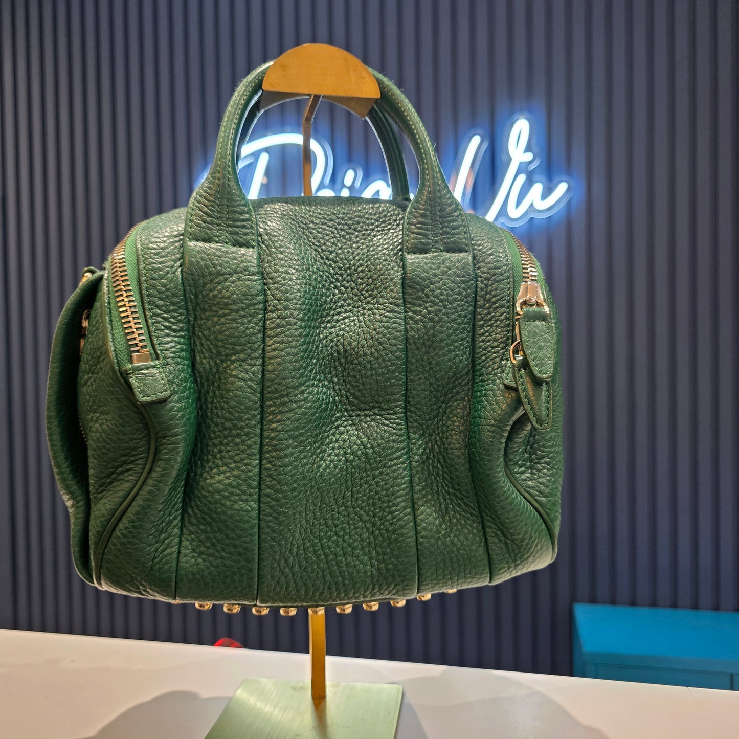 Alexander Wang Dark Green Leather Bowling Bag
