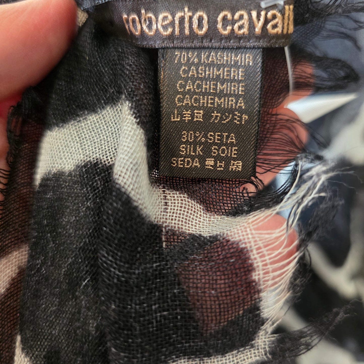 Roberta Cavalli Black and White Large Animal Print Silk and Cashmere Shawl