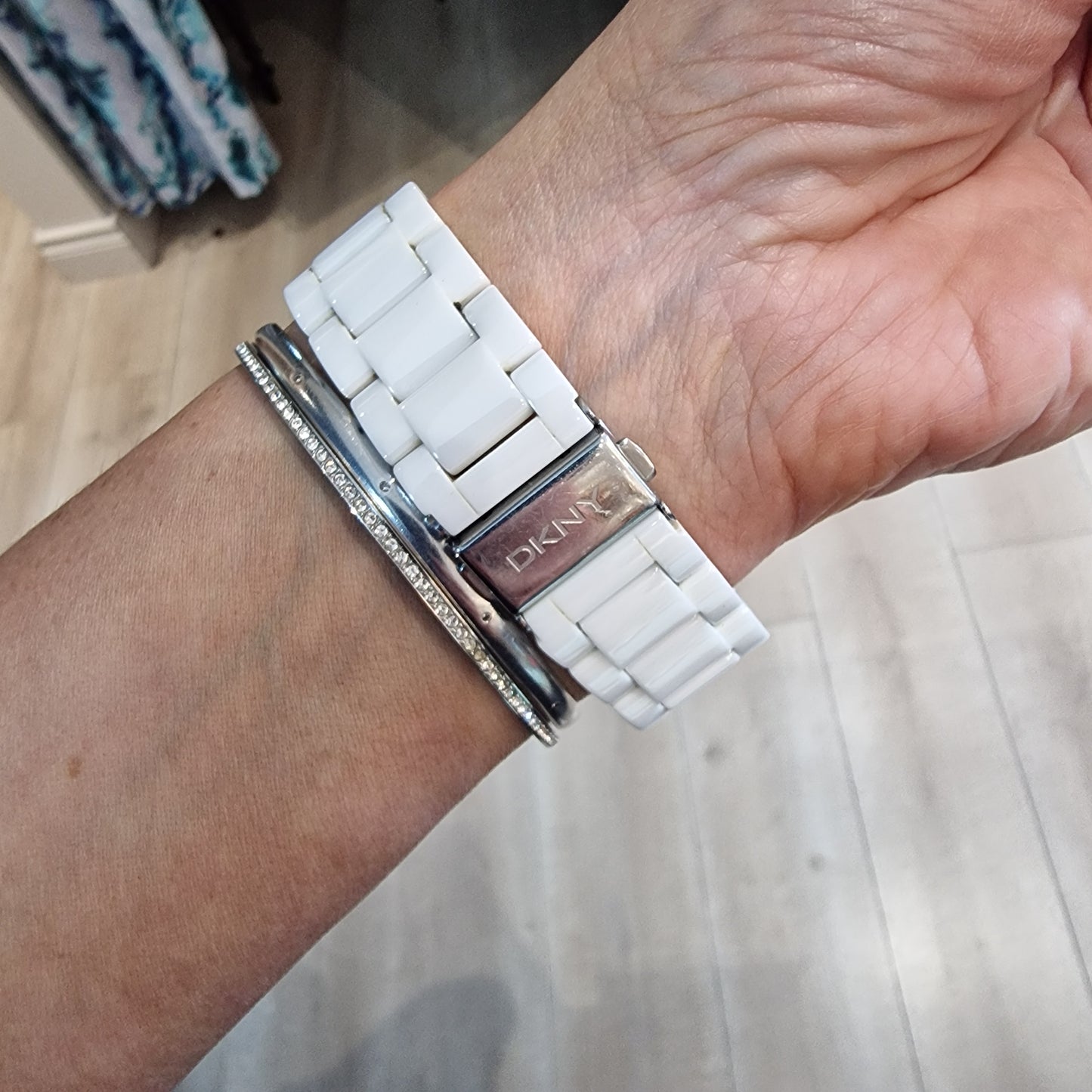 DKNY White and Silver Watch
